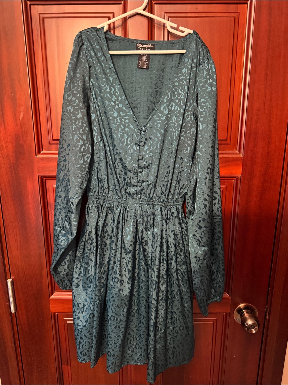 Wrangler Teal Long-Sleeve V-Neck Button-Front Dress